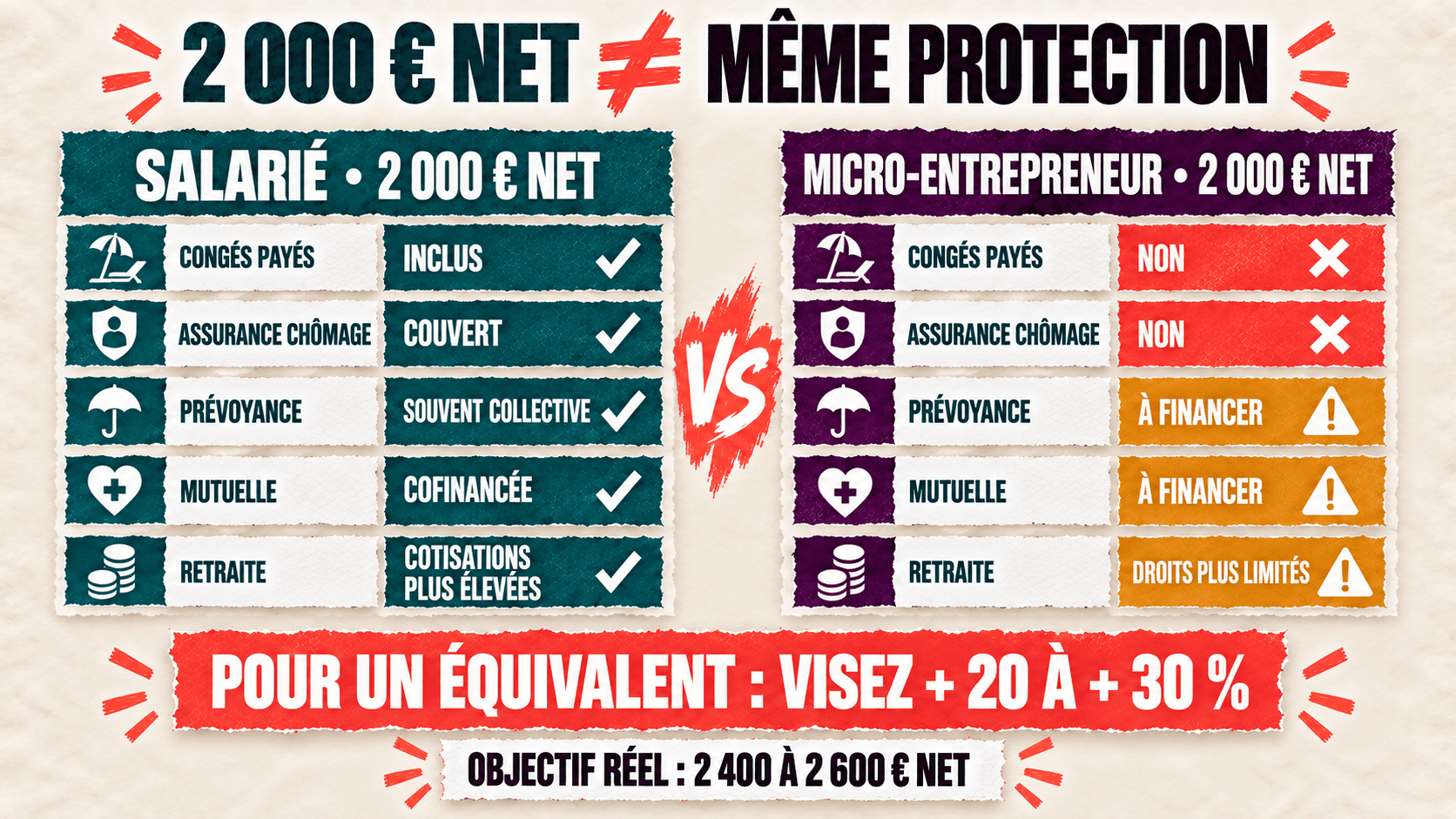 Comparatif de la protection sociale salarié et micro-entrepreneur
